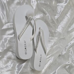 White Flip Flops with Rhinestone Straps